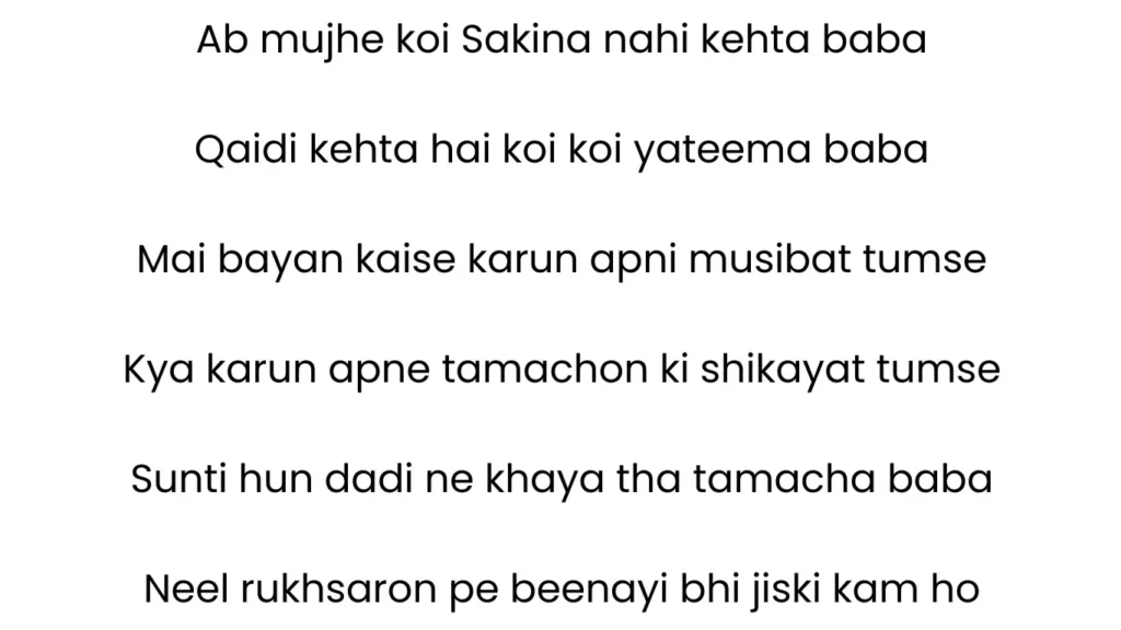 ab mujhe koi sakina nahi kehta baba lyrics​